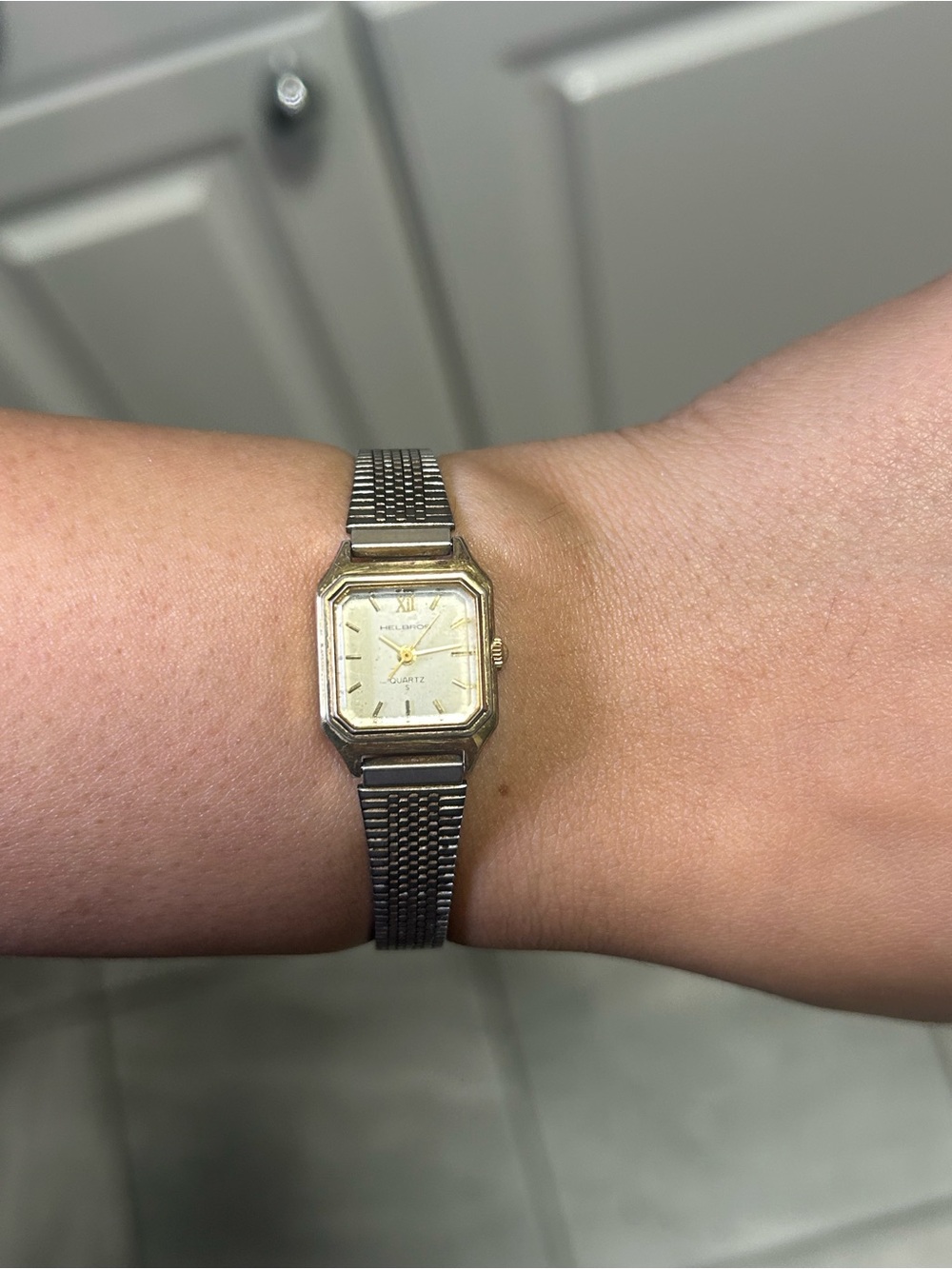 Vintage Helbros Quartz S 18mm Tank Watch Gold Tone For Parts/Repair